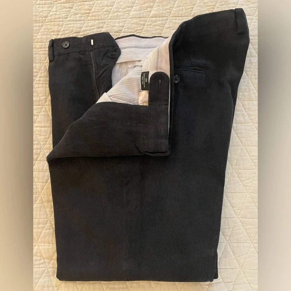 Saks Fifth Avenue Flat Front‎ & Cuffed Corduroy Pant in Black Size 40 $145